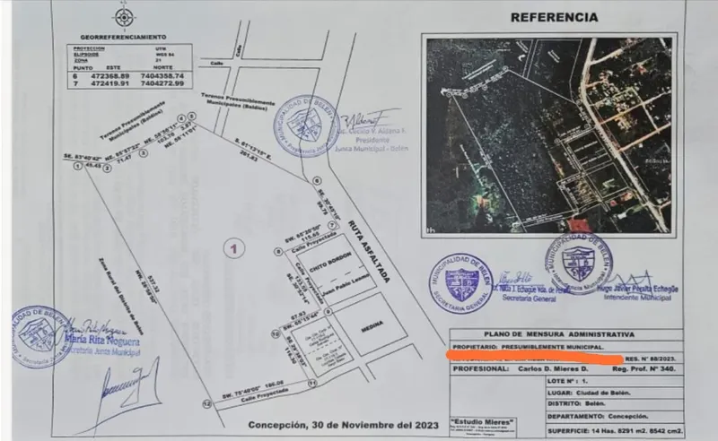Planta de medição do terreno de 14 hectares em Belén, Concepción.